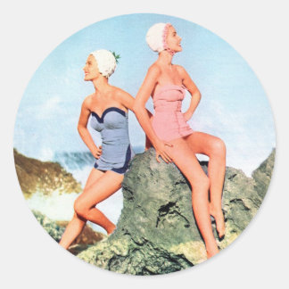 Vintage Retro Women Swimeves och Simma Caps också! Runt Klistermärke