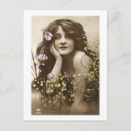 Vintage Retro Women Victorian Flower Girl Vykort