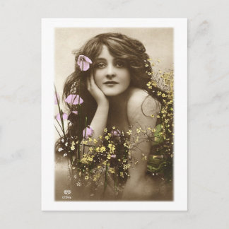 Vintage Retro Women Victorian Flower Girl Vykort