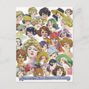 Vintage Retro Women's Ansikte Illustration Vykort