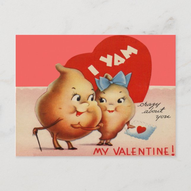 Vintage Retro Yam Valentine Card Helg Vykort (Framsida)