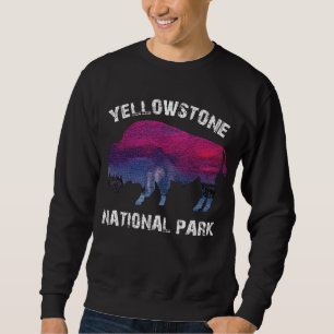Vintage Retro Yellowstone National Park Bison Lång Ärmad Tröja