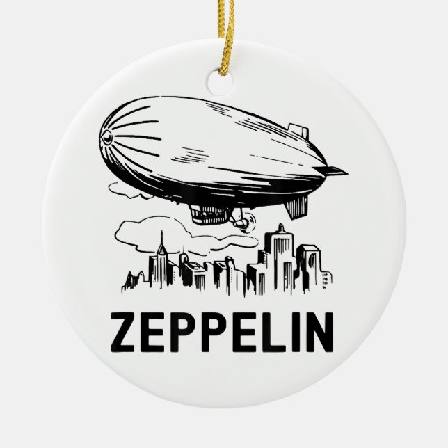 Vintage Retro Zeppelin - Dirigible Luftskepp Skiss Julgransprydnad Keramik (Framsidan)