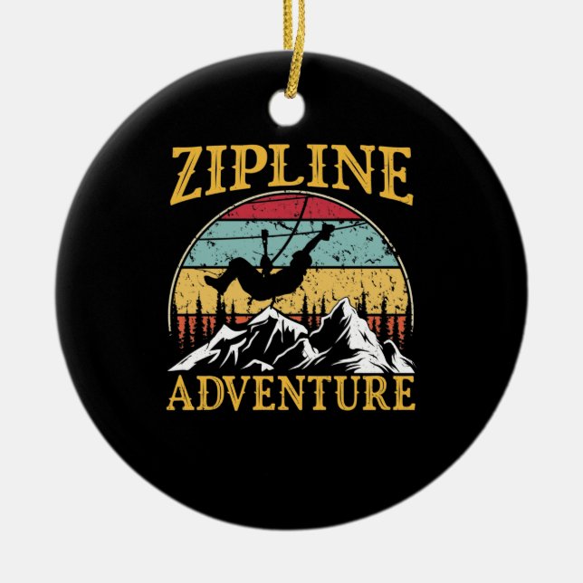 Vintage Retro Zipline Äventyr Matching Zipline Julgransprydnad Keramik (Framsidan)