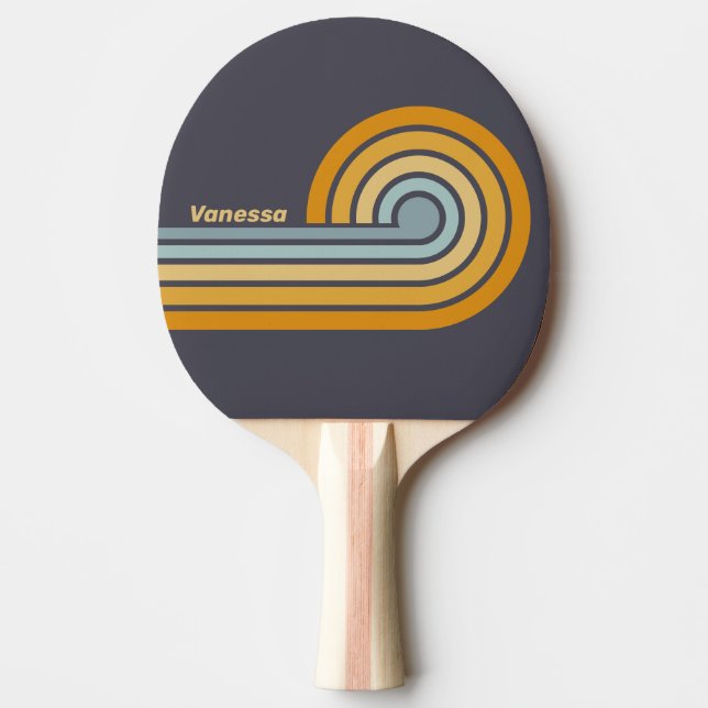 Vintage Retrograd Rainbow Ränder med Namn Pingisracket (Framsidan)