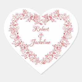 Vintage Retur blommigt Cute Red Heart Valentines d Hjärtformat Klistermärke