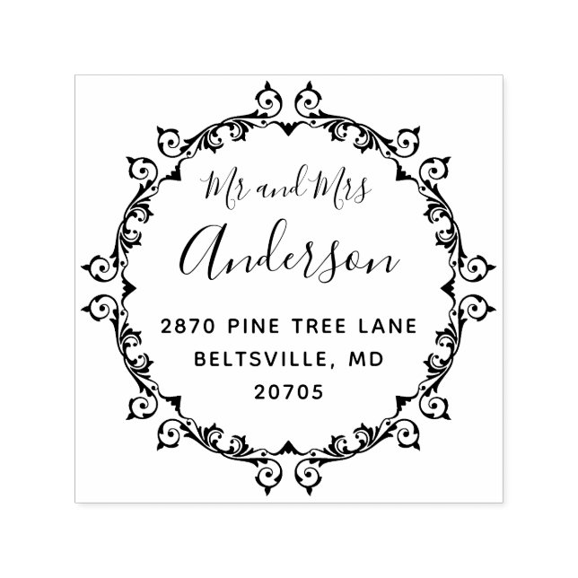 Vintage Returadressen och Bröllop Round Självfärgande Stämpel (Design)