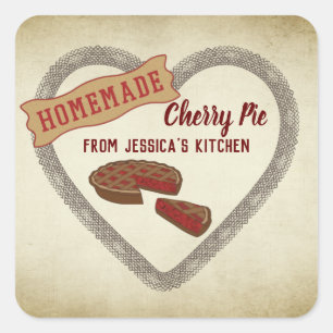 Vintage- retypografi homemade cherry-paj hjärta fyrkantigt klistermärke