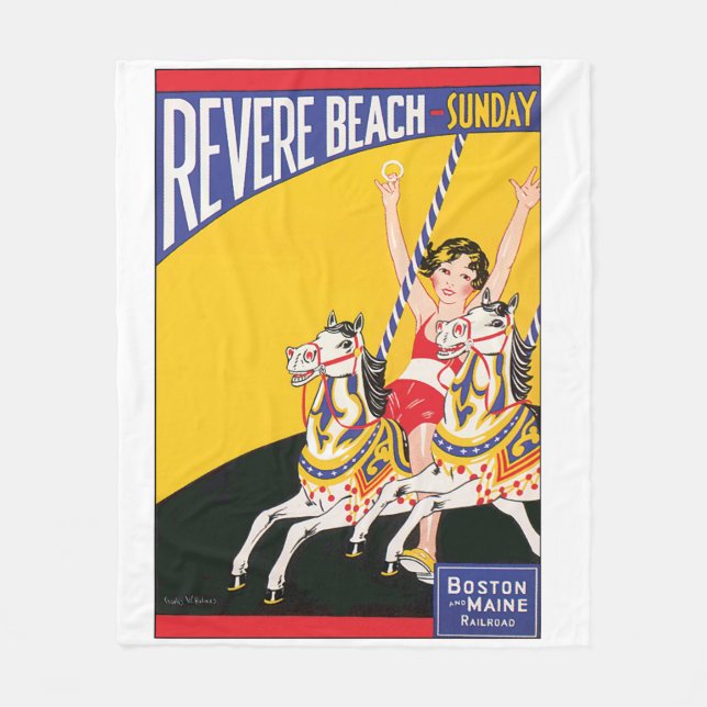 Vintage Revere Beach Carousel Poster nostalgic Fleecefilt (Framsidan)