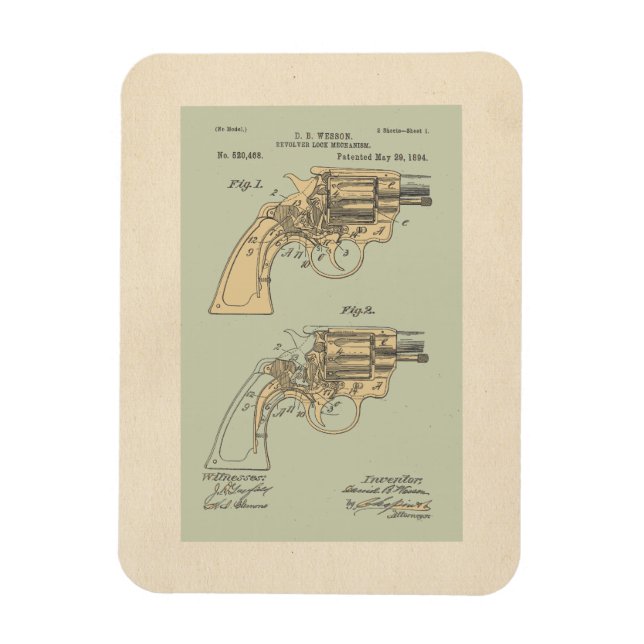 Vintage Revolver Patent Illustration Magnet (Vertikal)