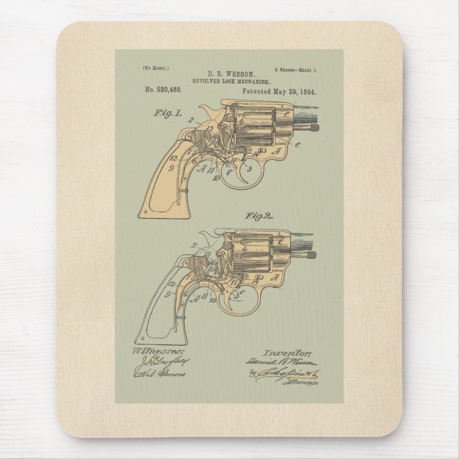 Vintage Revolver Patent Illustration Musmatta (Framsidan)