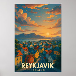 Vintage Reykjavik Iceland Travel Poster 