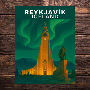 Vintage Reykjavik, Island Aurora Borealis Vykort
