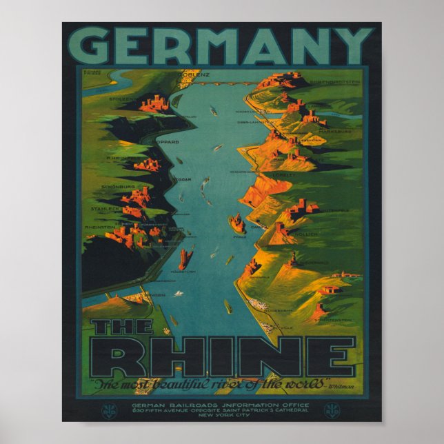 Vintage Rhine River Travel Poster (Framsidan)