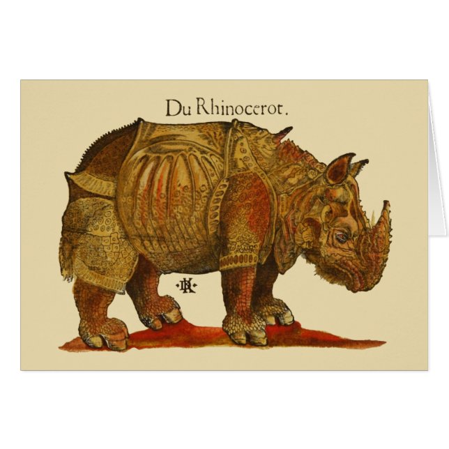 Vintage Rhino Durer's Rhinoceros Antique Hälsningskort (Framsidan Horizontal)