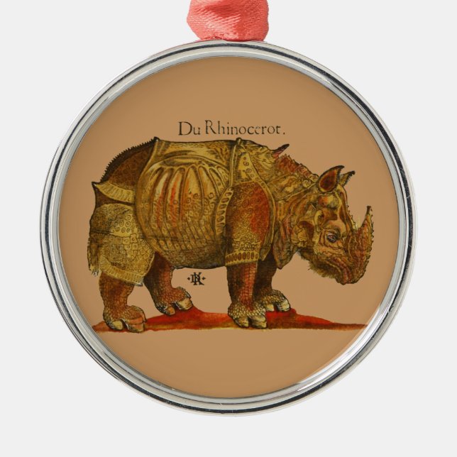 Vintage Rhino Durer's Rhinoceros Antique Julgransprydnad Metall (Framsidan)