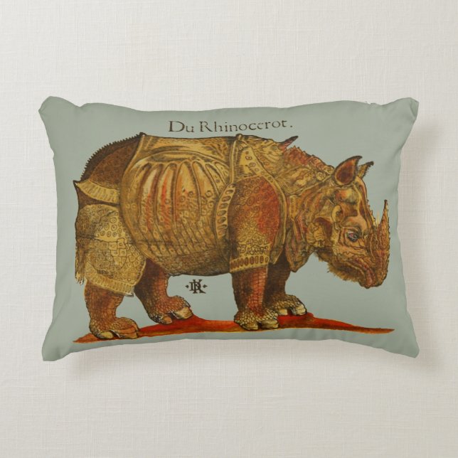 Vintage Rhino Durer's Rhinoceros Antique Prydnadskudde (Framsidan)