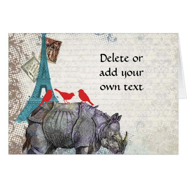 Vintage rhino hälsningskort (Framsidan Horizontal)