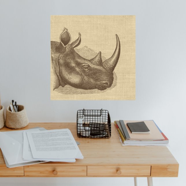 Vintage Rhino Illustration på Burlap Poster (Skapare uppladdad)