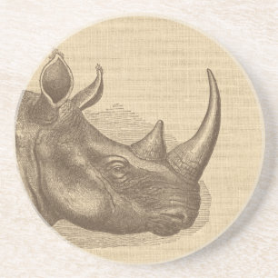 Vintage Rhino Illustration på Burlap Underlägg
