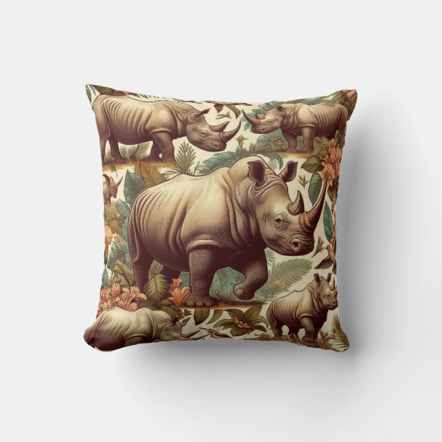 Vintage Rhino Seamless Kudde (Framsida)