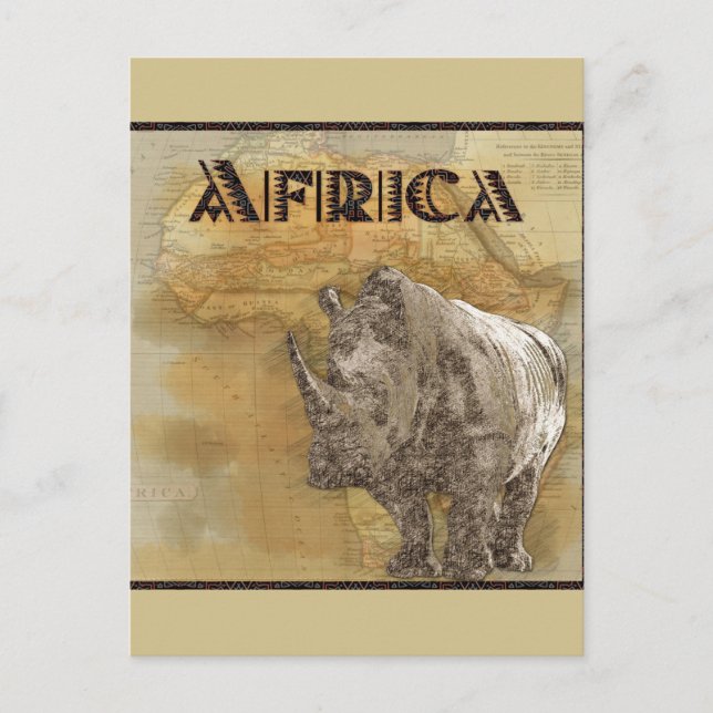 Vintage Rhinoceros Afrika Travel Karta Vykort (Framsida)