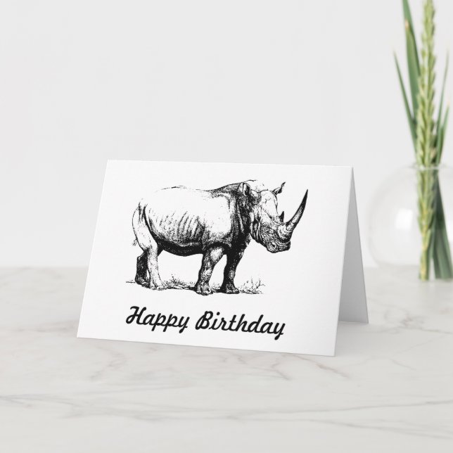 Vintage Rhinoceros Illustration, Animal Kort (Framsida)