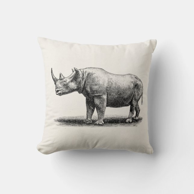 Vintage Rhinoceros Illustration Rhino Rhinos Kudde (Framsida)