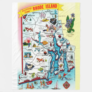Vintage Rhode Island-karta kastfilt Fleecefilt