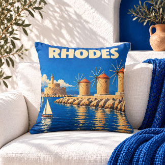 Vintage Rhodes Grekland Resemålning Kudd Kudde