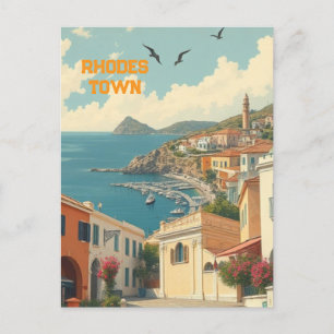 Vintage Rhodes Town Greece Travel Art Vintage Vykort