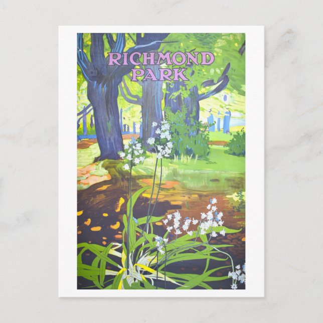 Vintage Richmond Park England Travel Poster Vykort (Framsida)
