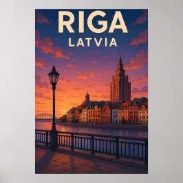 Vintage Riga Latvia Travel Poster