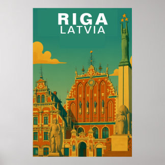 Vintage Riga, Lettland Retro baltisk stadsbild Res Poster