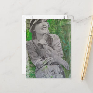 Vintage rik fattig flicka dam Mixed media collage Vykort