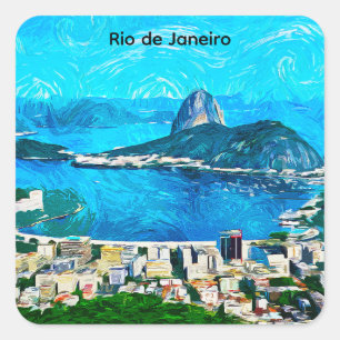 Vintage Rio de Janeiro akvarellmålning Fyrkantigt Klistermärke