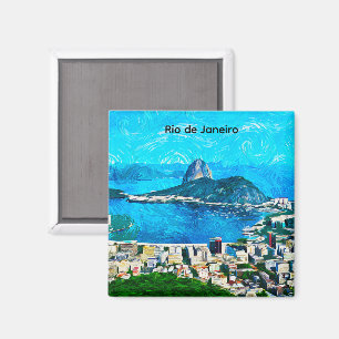 Vintage Rio de Janeiro Akvarellmålning Magnet