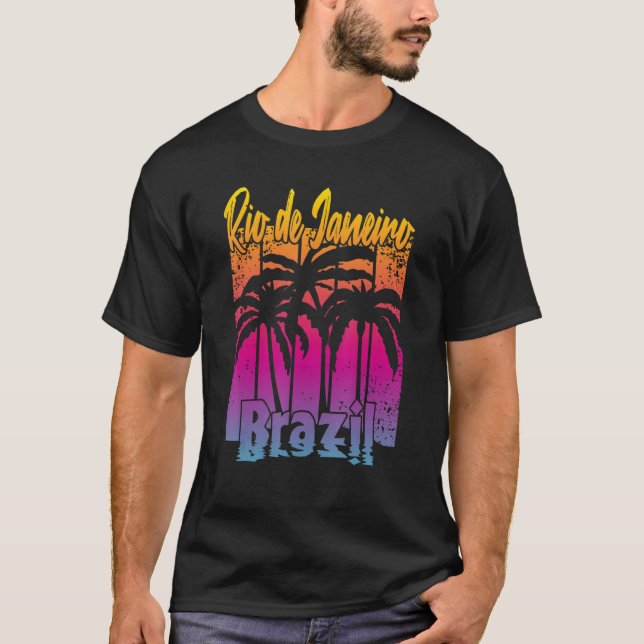 Vintage Rio de Janeiro Palm Tree T Shirt (Framsida)