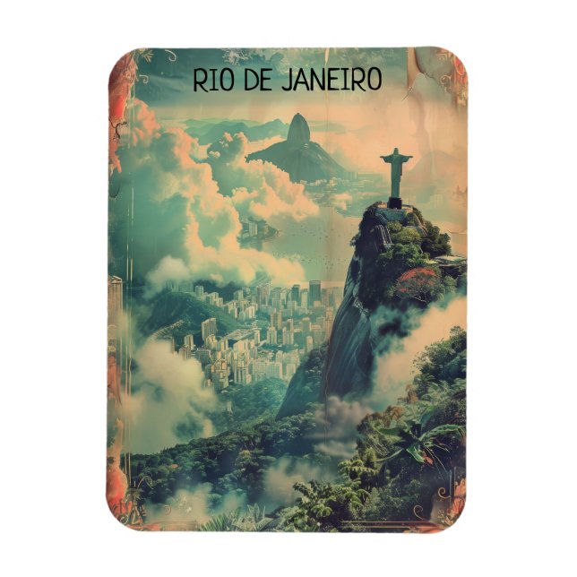Vintage Rio de Janeiro Travel Jesus Statue Magnet (Vertikal)