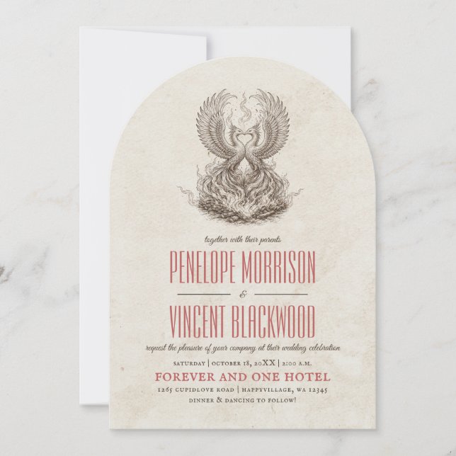 Vintage Rising Phoenixes Bröllopsinbjudan Inbjudningar (Framsida)
