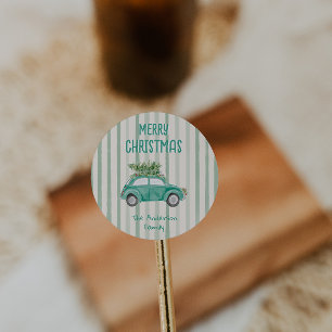 Vintage Ritad Quirky Car Träd God jul Runt Klistermärke