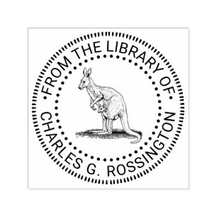 Vintage ritning av känguru och joey från bibliotek självfärgande stämpel