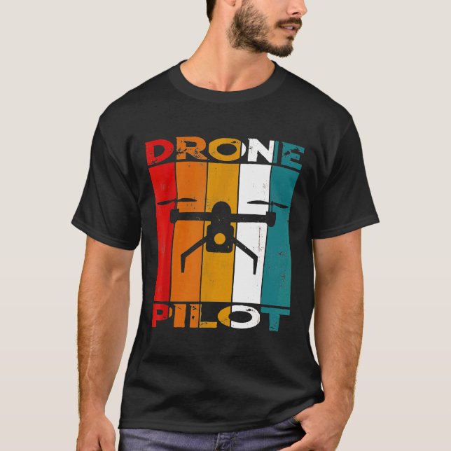 Vintage Ritning Pilot Retro Quadcopter T Shirt (Framsida)