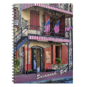 Vintage River Street Savannah Georgia Resebild Anteckningsbok Med Spiral