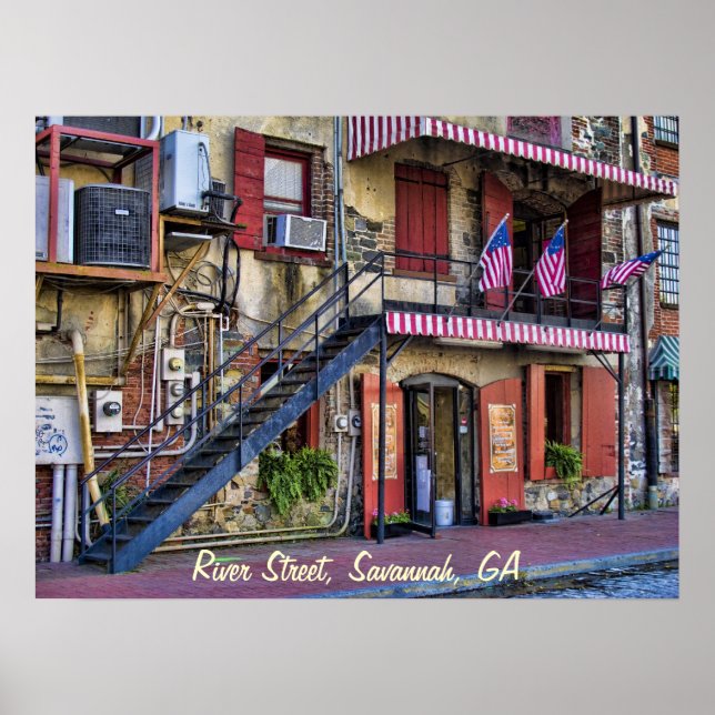 Vintage River Street Savannah Georgia Travel Photo Poster (Framsidan)