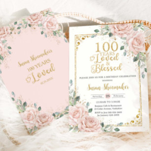 Vintage Ro Blommigt 100 födelsedagslängd Inbjudningar
