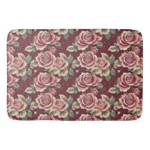 Vintage Ro Blommigt Bath Mat - Romantic Burgundy