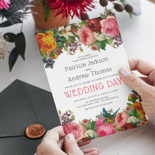 Vintage Ro Blommigt Bröllop Inbjudningar