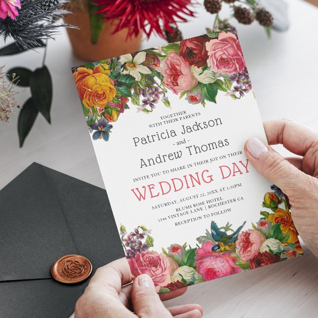 Vintage Ro Blommigt Bröllop Inbjudningar (Skapare uppladdad)