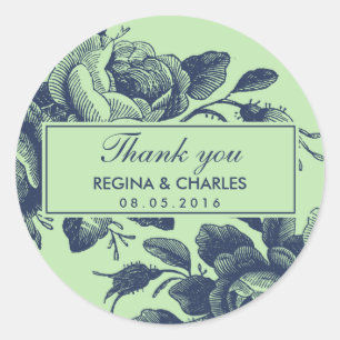 Vintage Ro Blommigt Bröllop Tack Sticker Runt Klistermärke